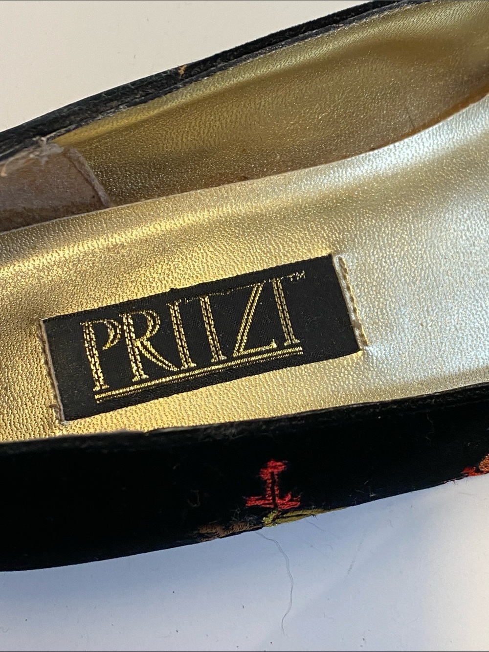 PRITZI Vintage Hollidays Black Floral Embroidered Halloweeb Ballet Flats Sz 9M - Picture 2 of 9